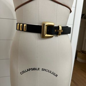 Mobwife Limited Black & Gold Belt Genuine Leather, Women's Size Large